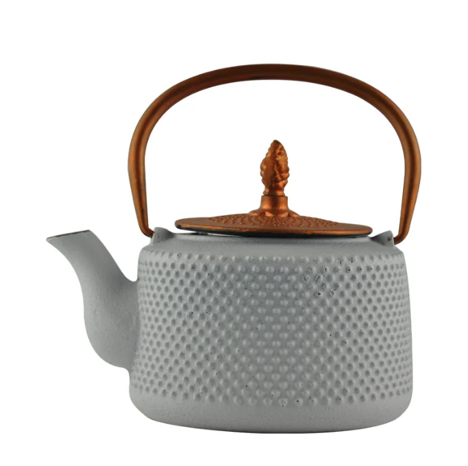 bottle bucket shape hobnail cast iron teapot kettle handle with rope