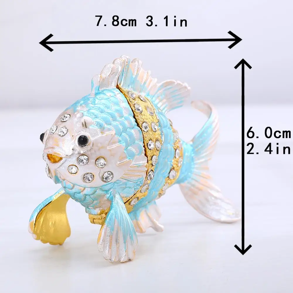 H&D Tropical Fish Trinket Box Hinged Hand-Painted Animal Figurine Collectible Ring Holder