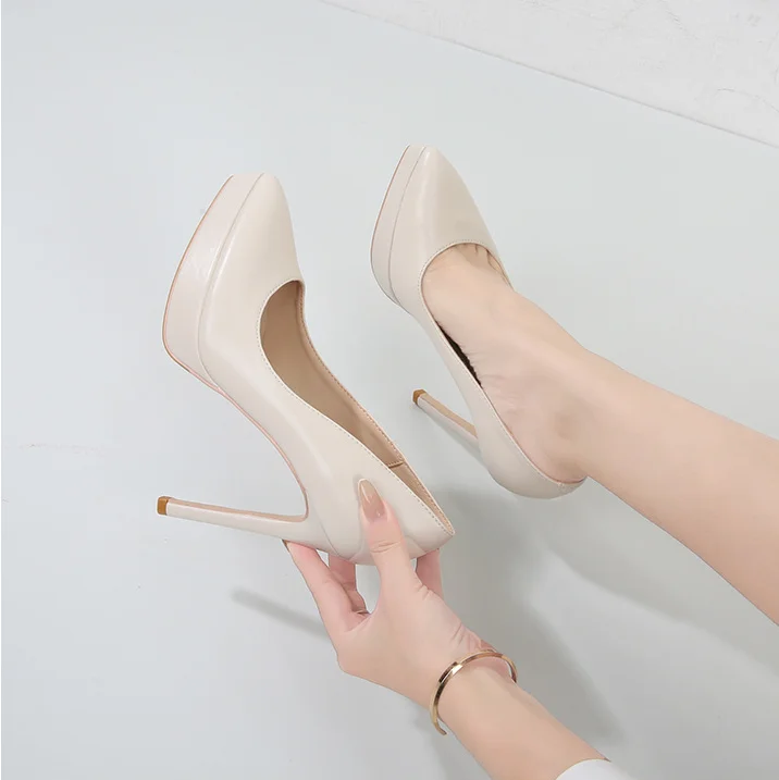 Hot Sale Genuine Leather Platform Pumps Women High Heel Shoes