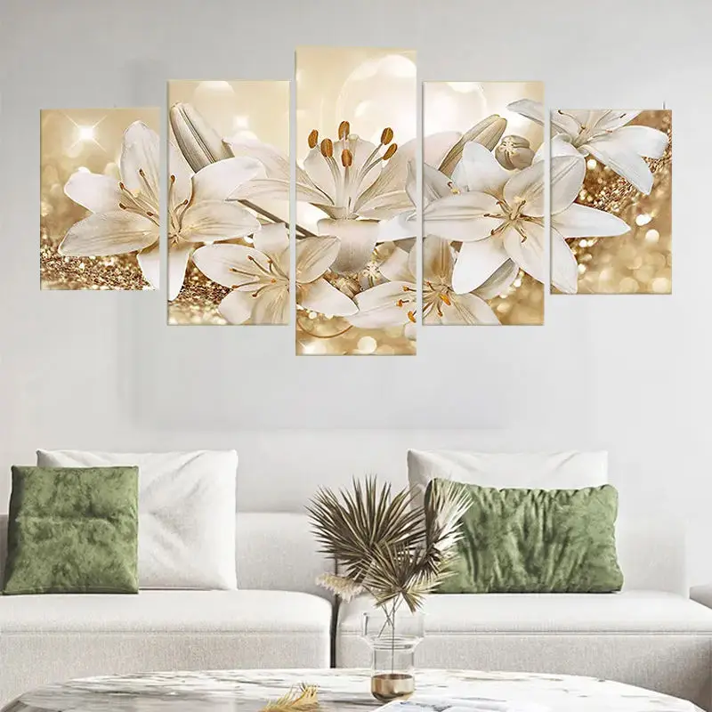 Canvas Printing Custom Flower Pop Print Canvas Painting Modern Abstract Living Room 5 Panel Wall Art Picture Decoration Painting