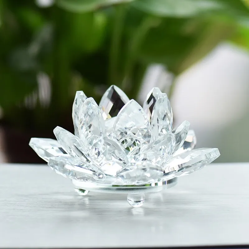 Home Decoration 7 Colors Lotus Tea Light Buddhist Candlestick K9 Glass Crystal Lotus Flower Candle Holder