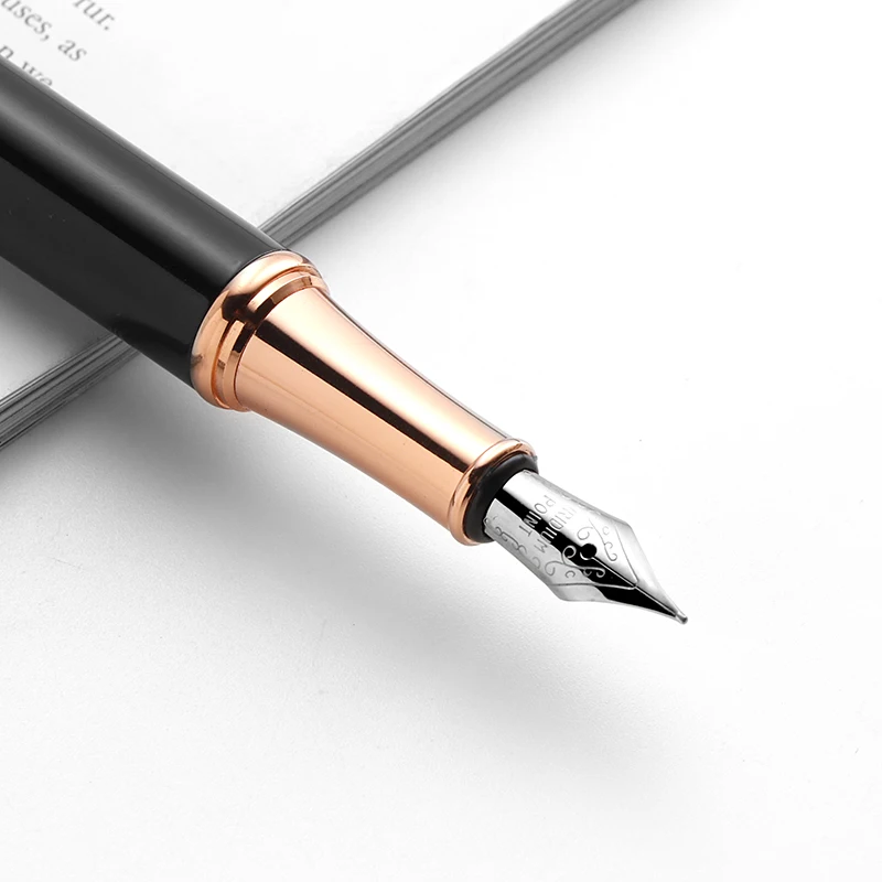 Hot selling Luxury Black Silver Color High Quality Brass Metal custom Fountain Pen set with Logo for gift