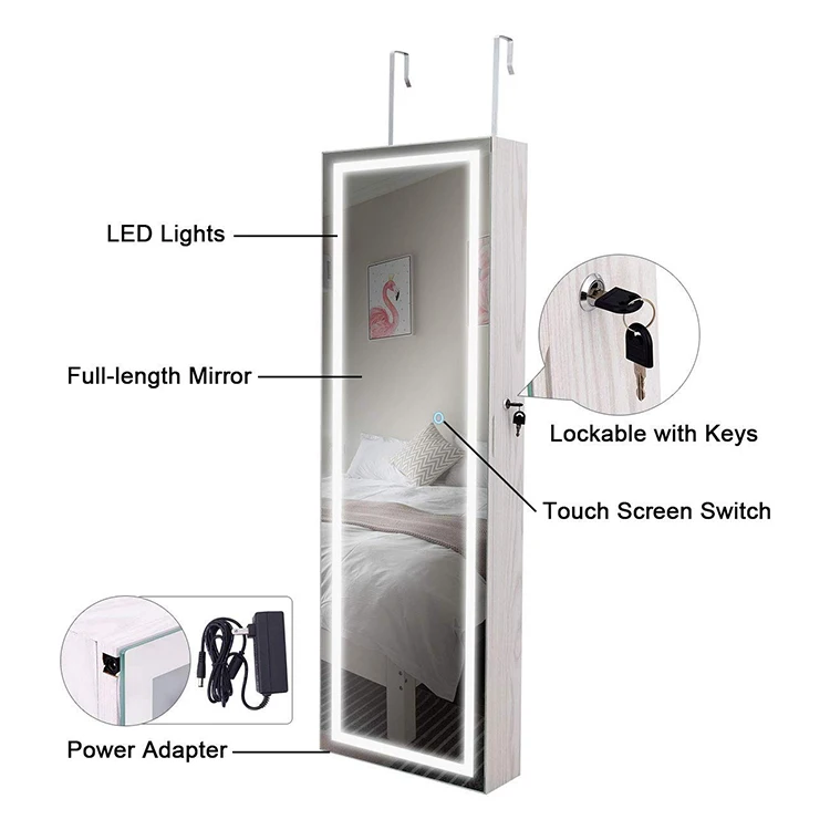 Lockable Touch Screen Light Door Wall Mount Jewelry Cabinet Box Jewelry Cabinet