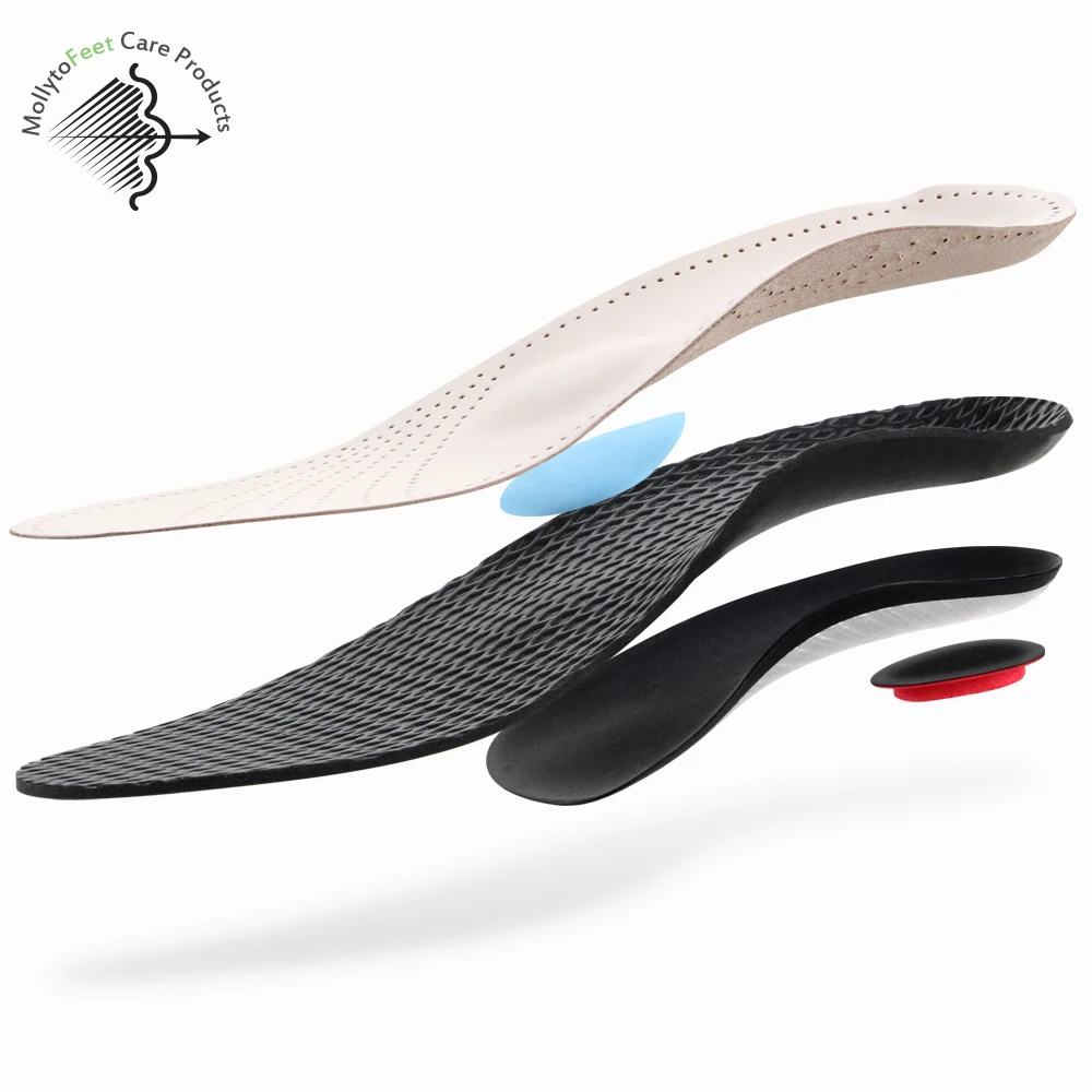 Factory Wholesale Breathable Cushioning Pressure Genuine Leather Cowhide orthotic Support Insoles