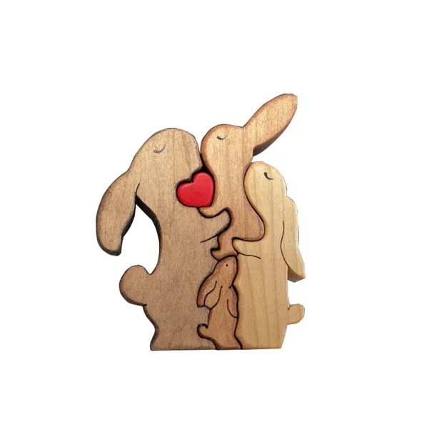 Wooden Rabbit Family Puzzle Bunny Family father mother baby Wooden Puzzle, 4 in 1 set,  Wooden Hare Family  Puzzle Decoration