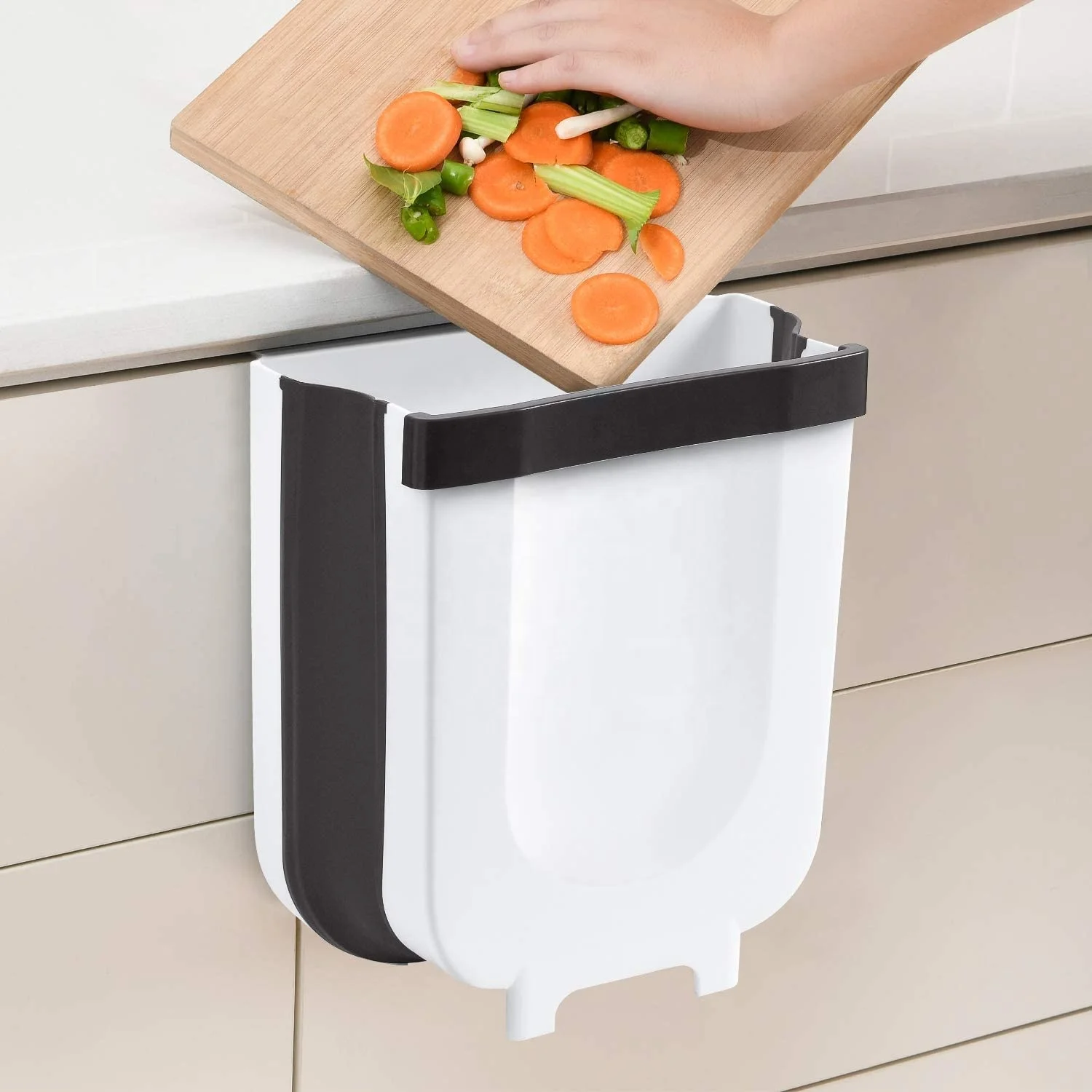2.4 Gallon Small Plastic Collapsible Kitchen Hanging Garbage Trash Bin Can for Cabinet Car Bedroom Bathroom