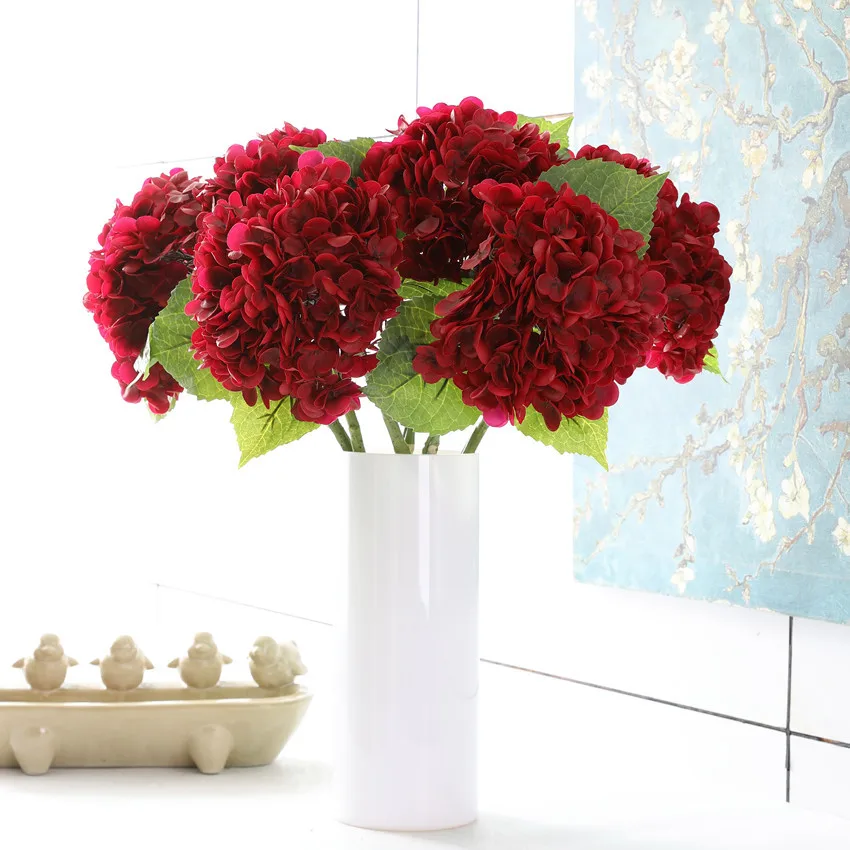 High Quality Single Stem Artificial Real Touch Latex Hydrangea Large Head Green White Flower For Party Wedding Table Decoration