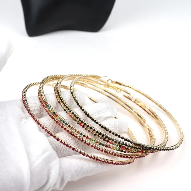 Hot 100mm Big Diamond Hoop Earrings  Gold And Silver Plated  colorized Earrings
