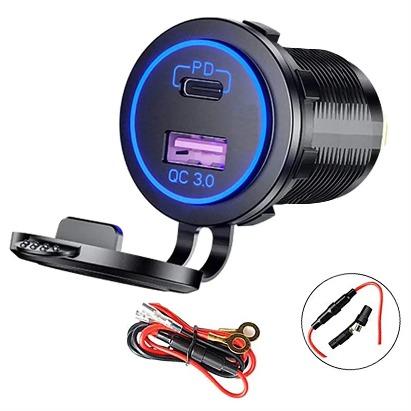 54W PD And QC3.0 Fast Charger For Car Truck USB Phone Charger For Golf Cart 12-24V Boat 2 Ports Charging Port For Pad Phone