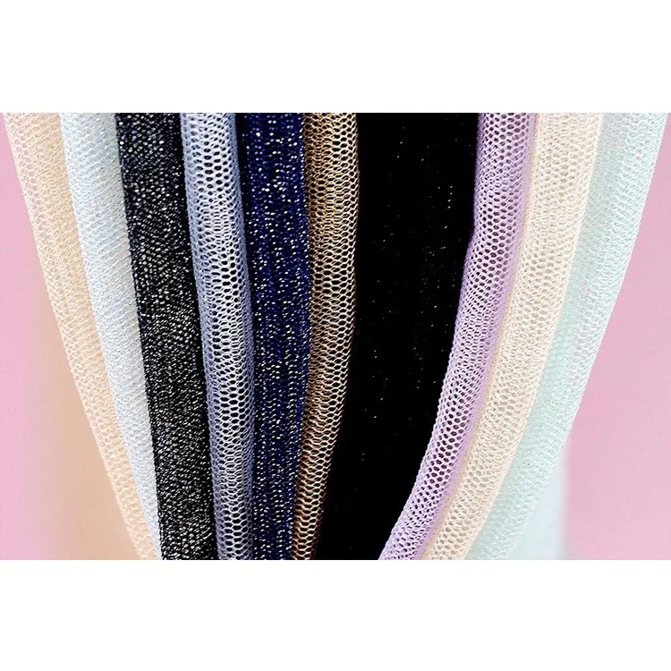 95% Nylon with metallic lurex yarn tulle mesh very shiny Fabric