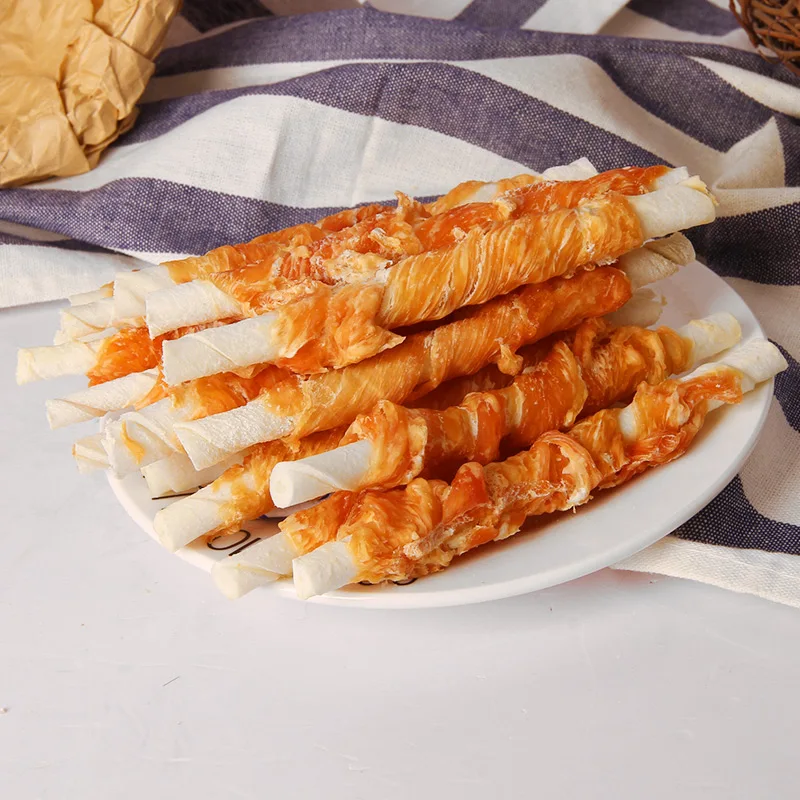 Pet chew Rawhide molar stick wrap chicken snack tooth cleaning training reward food treats for dog