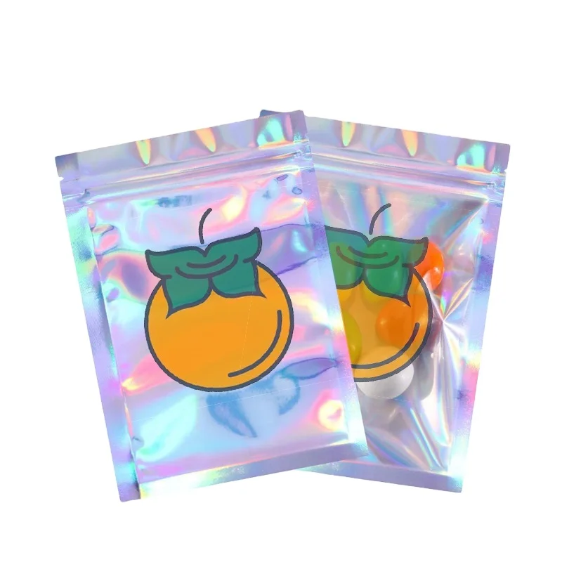 OEM Manufacturer Holographic Child Resistant Pouch Smell Proof Snack Pouch Packaging Plastic Mylar Bag