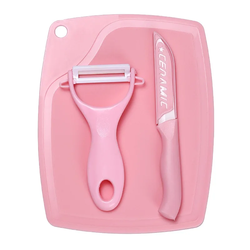 
Customized Kitchen Use Multicolor Ceramic Fruit Knife Peeler Cutting Board 3pcs Set kitchen set for kids 