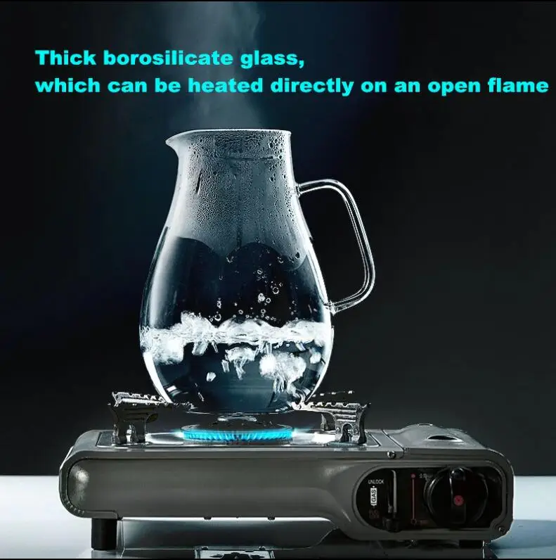Reihey Transparent Glass Water Bottle Juice Jug High Capacity Heatable Tea Pot Kettle Heat-Resistant Leak-Proof Carafe