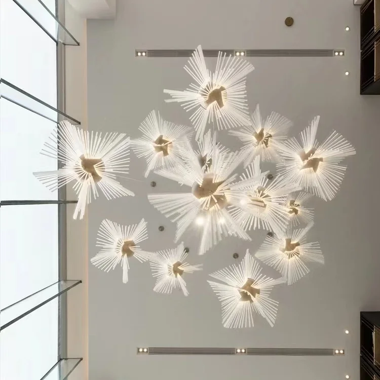 Clear crystal tube combination modern DIY dandelion flower pendant light ceiling lighting for hotel foyer restaurant villa stair