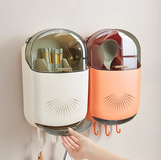 NEW arrive Kitchen Storage Organizer Waterproof Wall Mounted Drain Soup Spoon Chopsticks Cage Plastic Chopsticks Holder