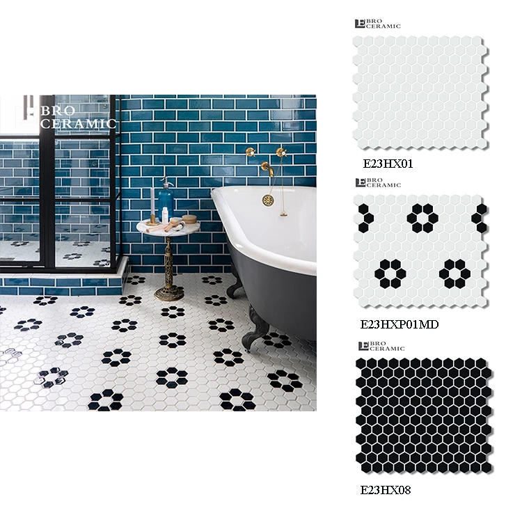 black and white matt finish high quality kitchen bathroom hexagon ceramic mosaic tiles