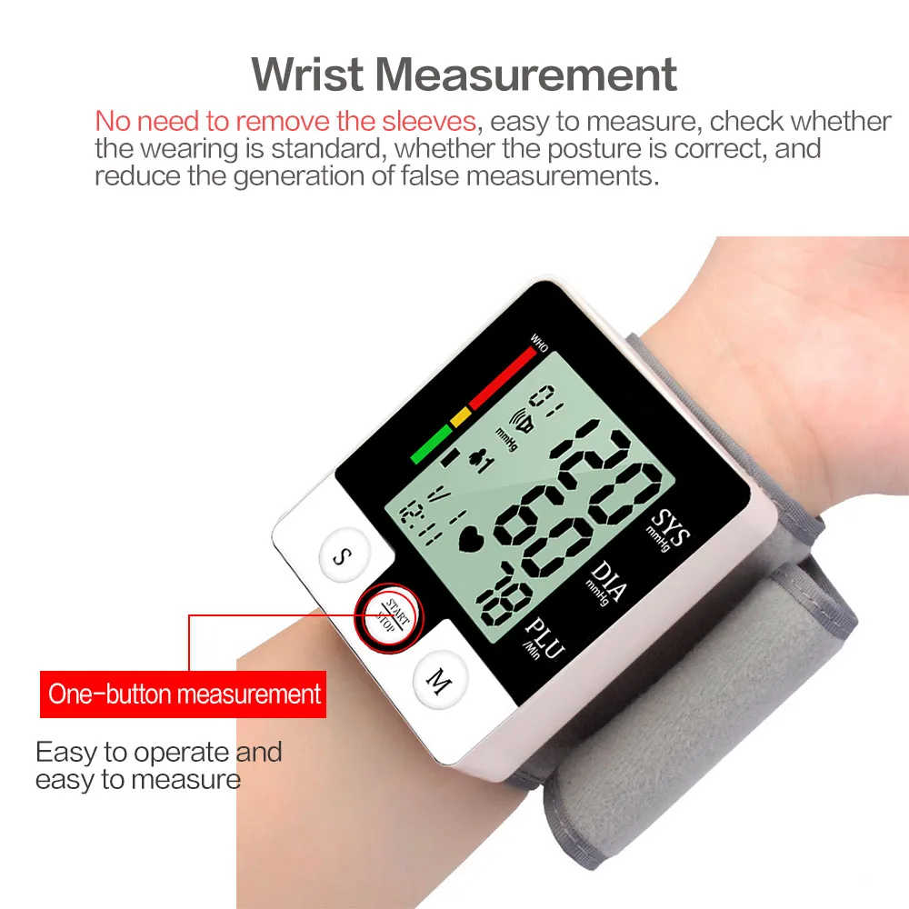 Wholesale LCD Wrist Blood Pressure Monitor Heart Beat Rate Pulse Blood Pressure Meter Digital BP Machine Sphygmomanometer