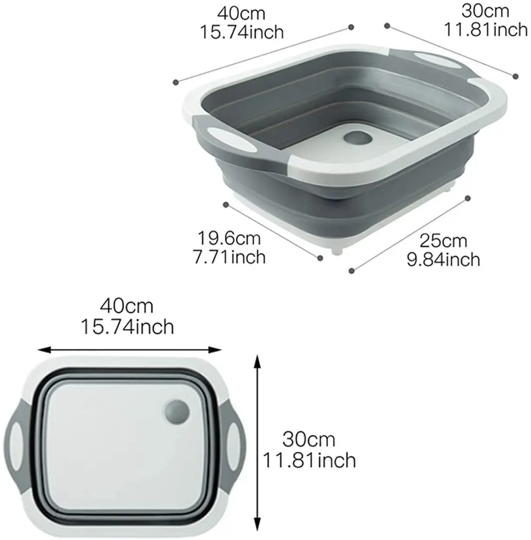 Multifunction Collapsible Cutting Board Dish Tub 3 in 1 Folding Sink Drain Basket Travel Outdoor Camp Portable Basins