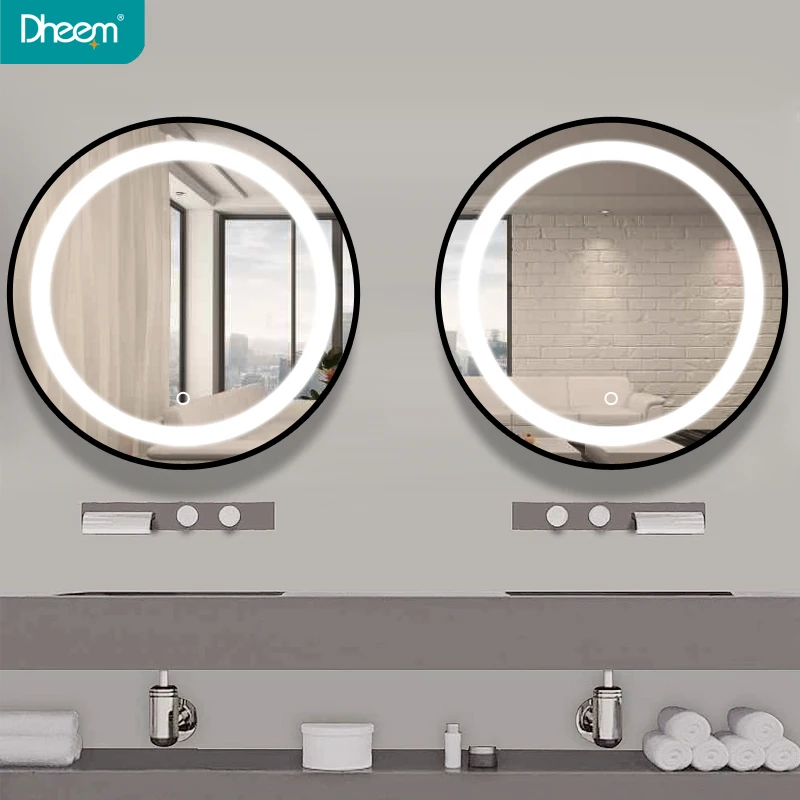 
DHEEM Modern Round Wall Mounted Bathroom Framed LED Mirror 