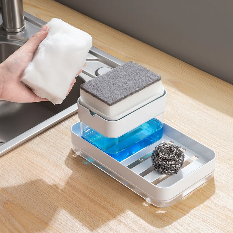 Detergent Presser Cleaning Pot Brush Kitchen Type Automatic Liquid Filling Box Scouring Pad Dish Brush Pot Artifact Soap Box