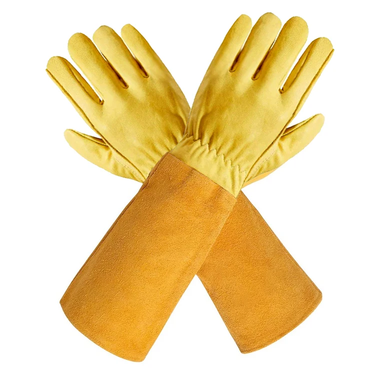 Long Sleeve Gardening Gloves Protective Work Durable Thick Cowhide Rose Garden Gloves