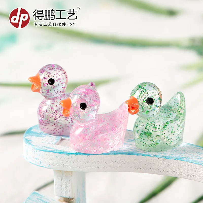 Depeng Landscape Cartoon Cute Shiny Duckling Resin Ornaments Garden Fish tank Landscaping Decorations