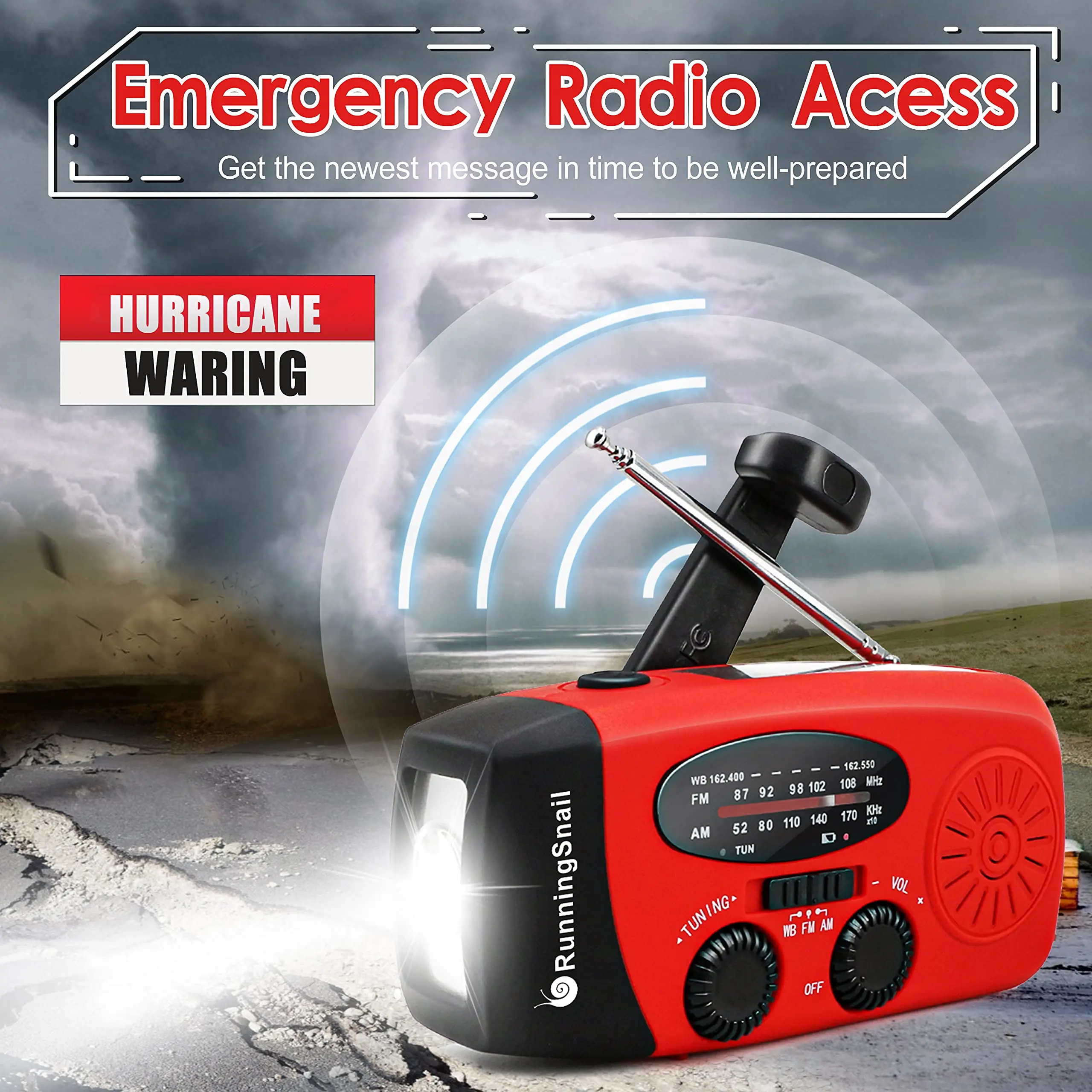 Amazon hot selling FM AM FM WB weather forecast sos alarm light hand crank solar power outdoor adventure portable radio