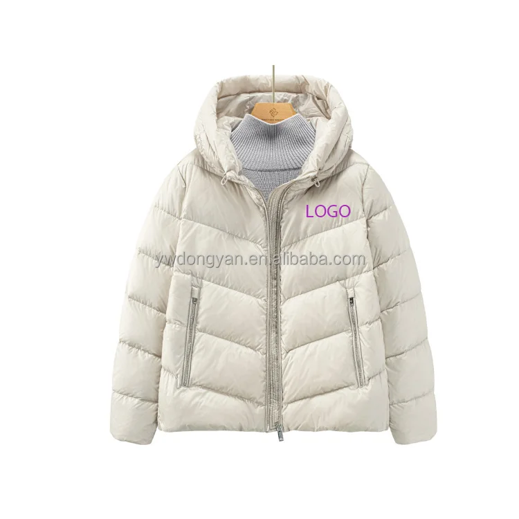 OEM/ODM Winter Goose down Clothing for Women Thick Warm with Detachable Zipper Hat Reversible Breathable Washed Techniques