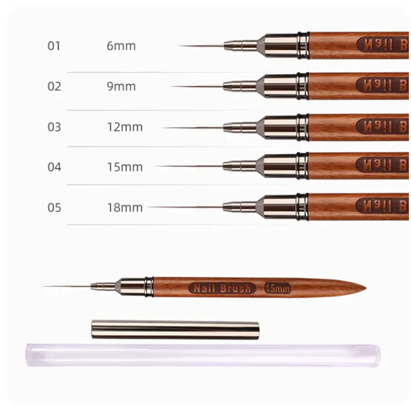 High Quality 5pcs wood handle nail art liner brush set professional nail drawing brush