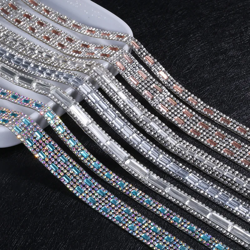 Hotfix Glass Bead Tape Rhinestone Applique Iron on Blingbling Custom Trim
