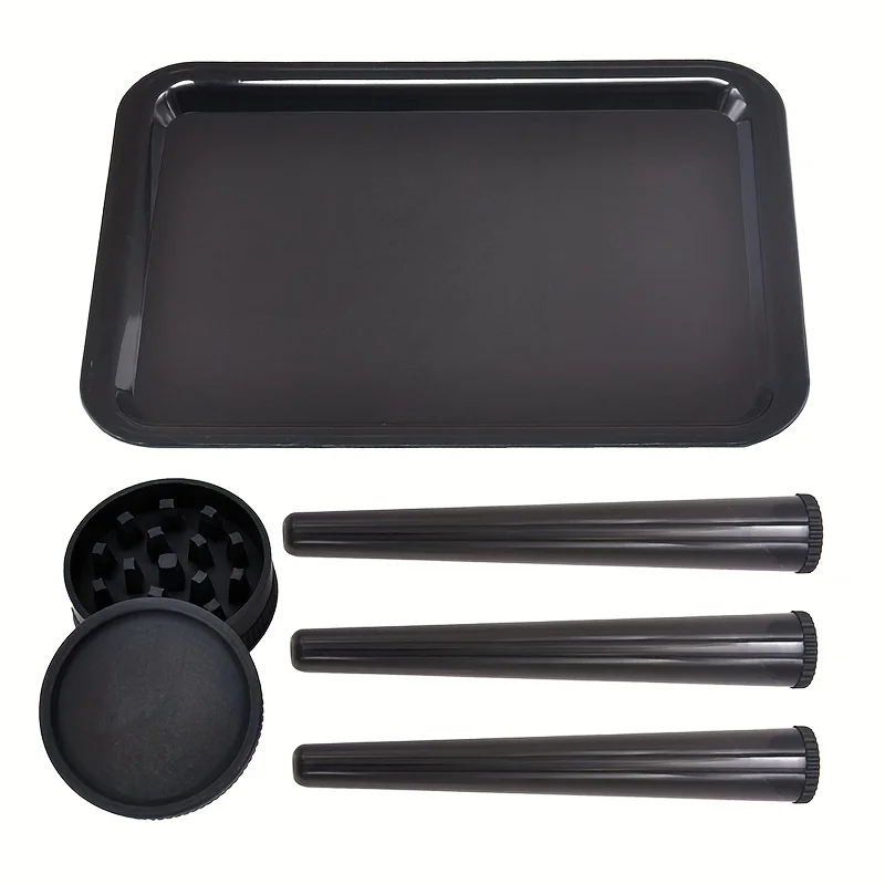 5-Piece Smoking Rolling Kit Plastic Tubes Metal Rolling Tray and Grinder Accessories Set