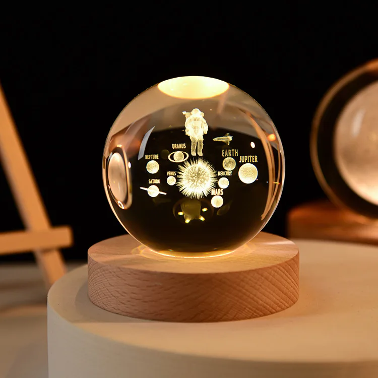 Creative crystal ball universe  series night light solid wood base luminous crystal led light small ornament