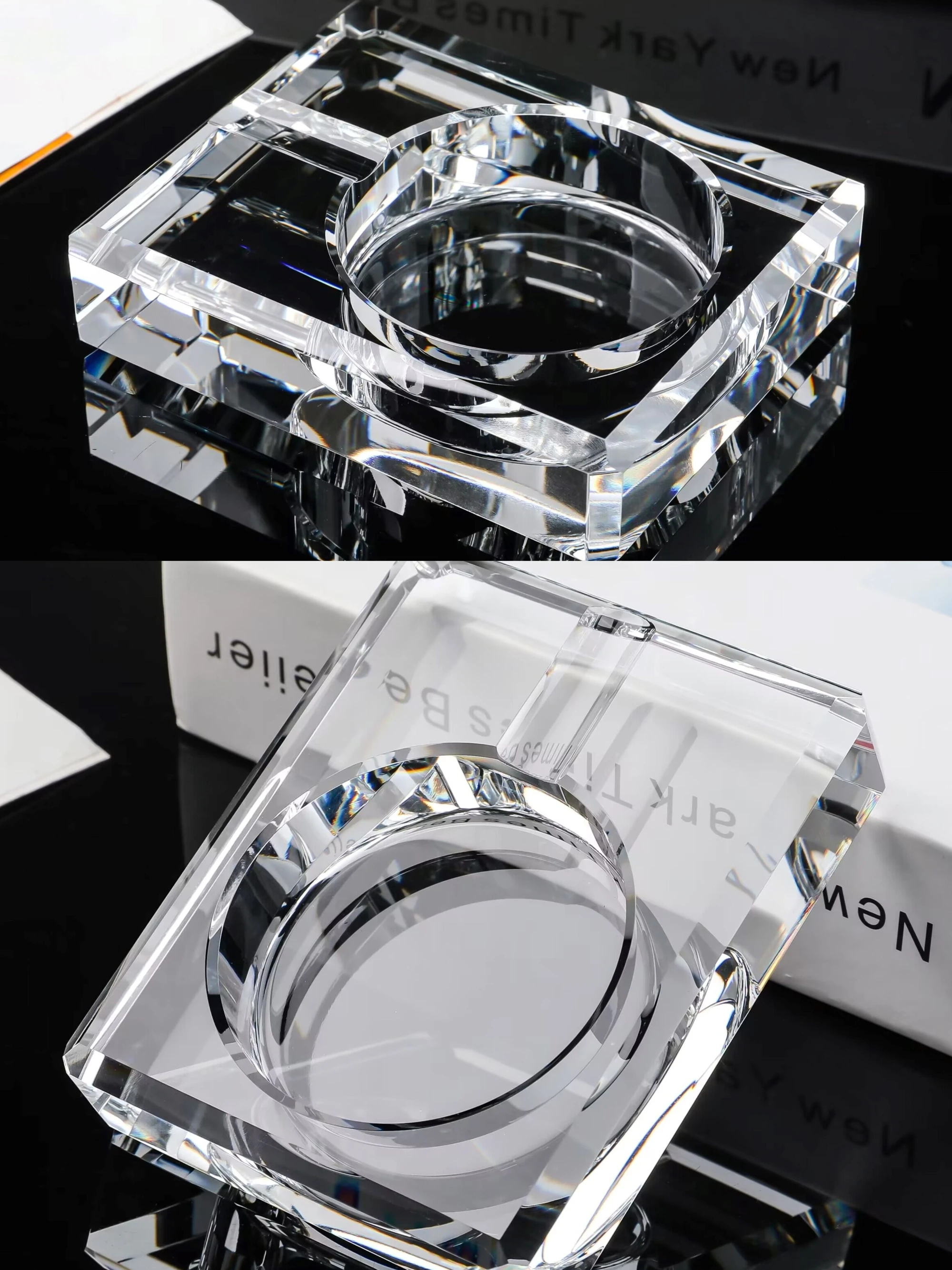 Personality Custom Logo High Quality K9 Crystal Ashtray, Creative Advertising Promotional Glass Cigar Ashtray For Home Office