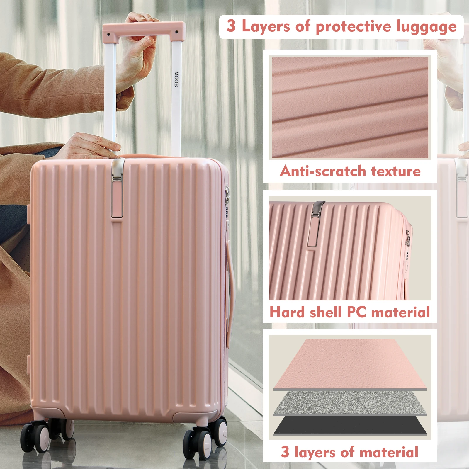MGOB 2023 оптовая продажа новый пк багаж 3 шт. наборы чемодан сумки тележка дорожный пк чемодан