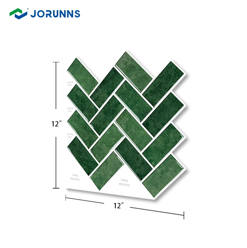 JORUNNS Herringbone Vinyl Wall Tile Green Peel and Stick Wall Tiles Stick on Backsplash for Kitchen Bathroom