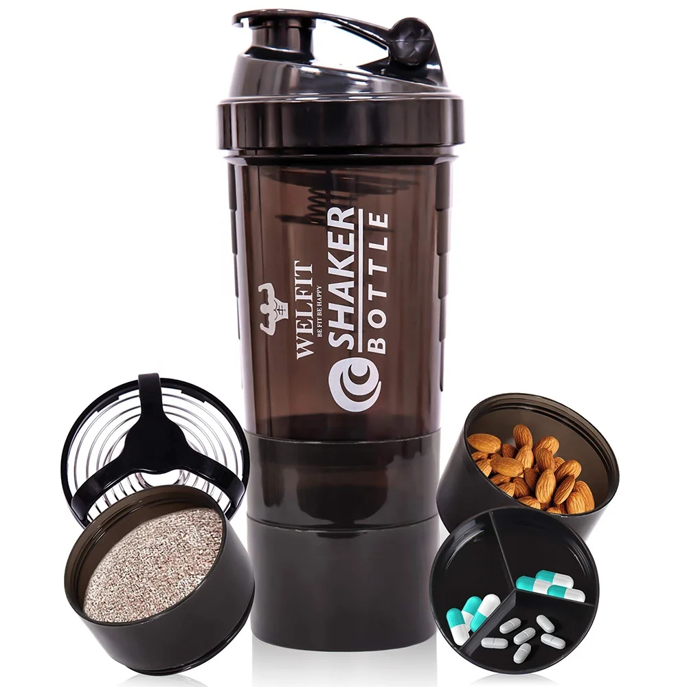 500ml Bpa Free Nutrition Bottle Gym Sports Protein Shaker Cup Water With Storage Container and Pill Box