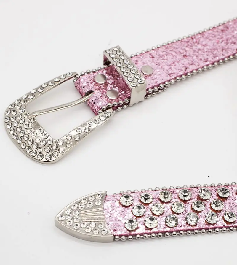 Punkrock Crystal belts with skull buckle set. Rhinestone belt for lady and men diamond PU leather Y2K  belt