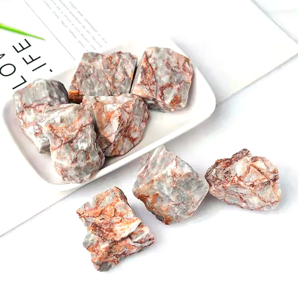Natural rough red web stone wholesale high quality red line raw stone aromatherapy gem