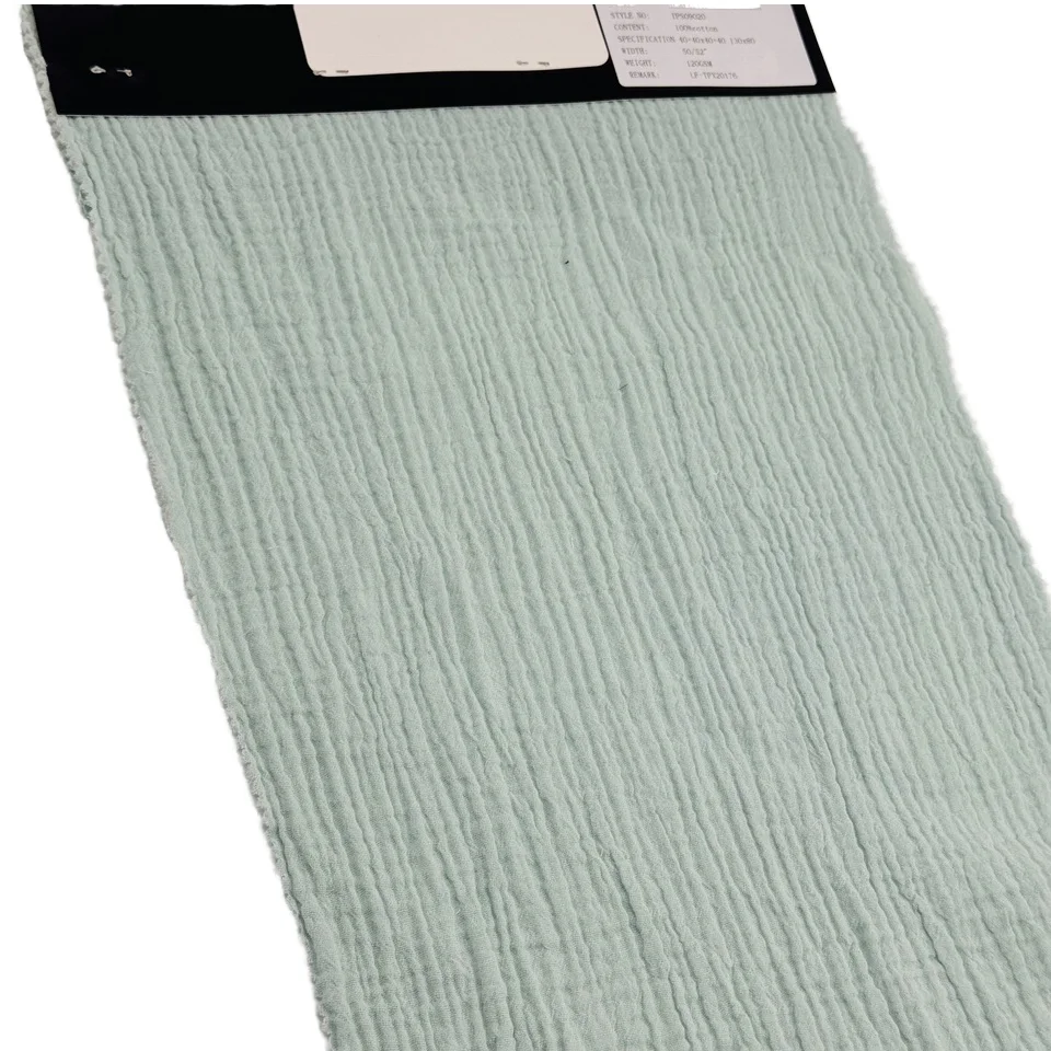 Organic Cotton Double Layer Gauze Crinkle Crepe Fabric Lightweight Solid Dyed Puckering Garments fabric