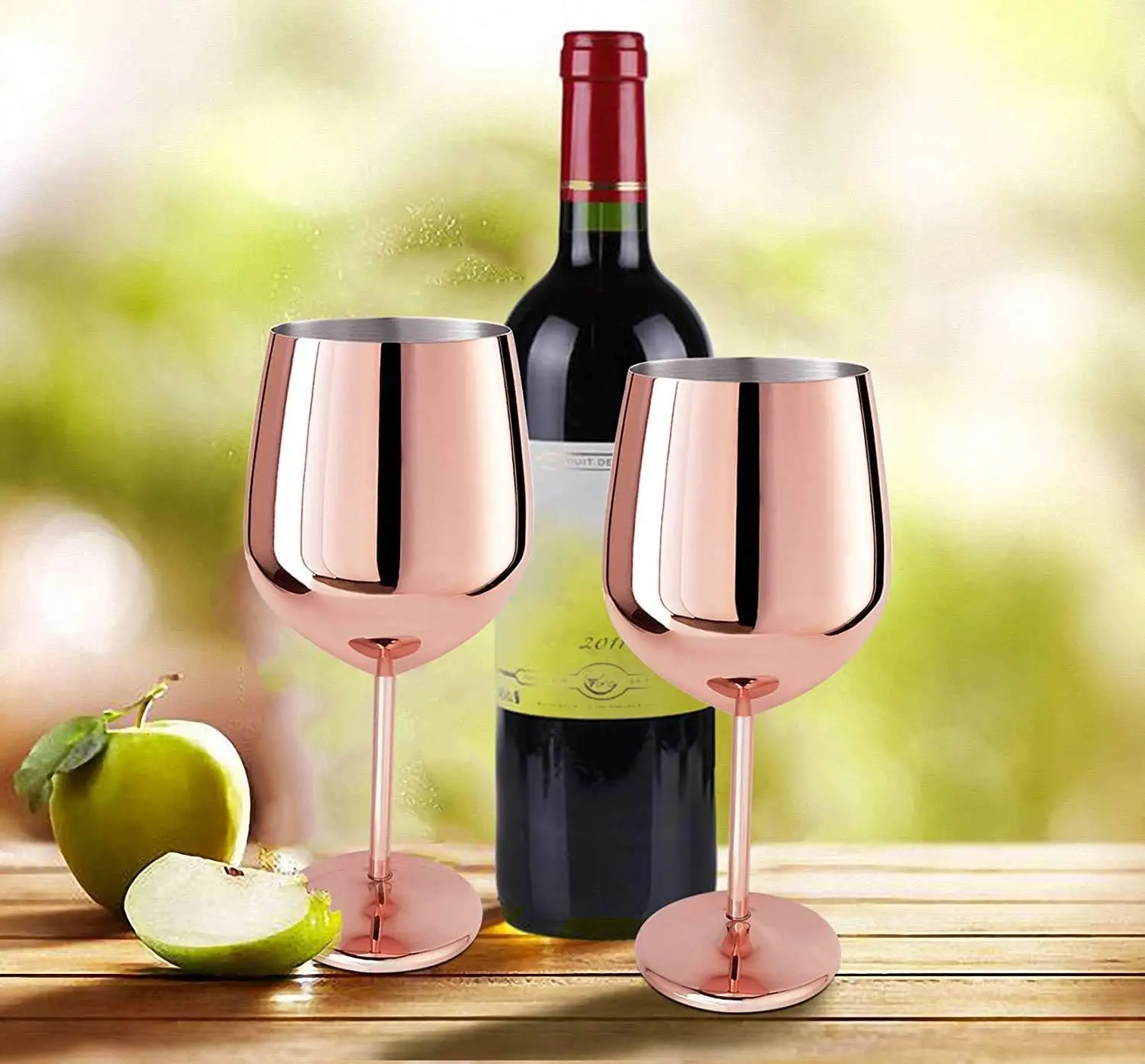 10oz  Copper plated Stainless Steel  Wine Glass Metal Stemmed Glasses Goblets Juice Drink Champagne Goblet Party Barware