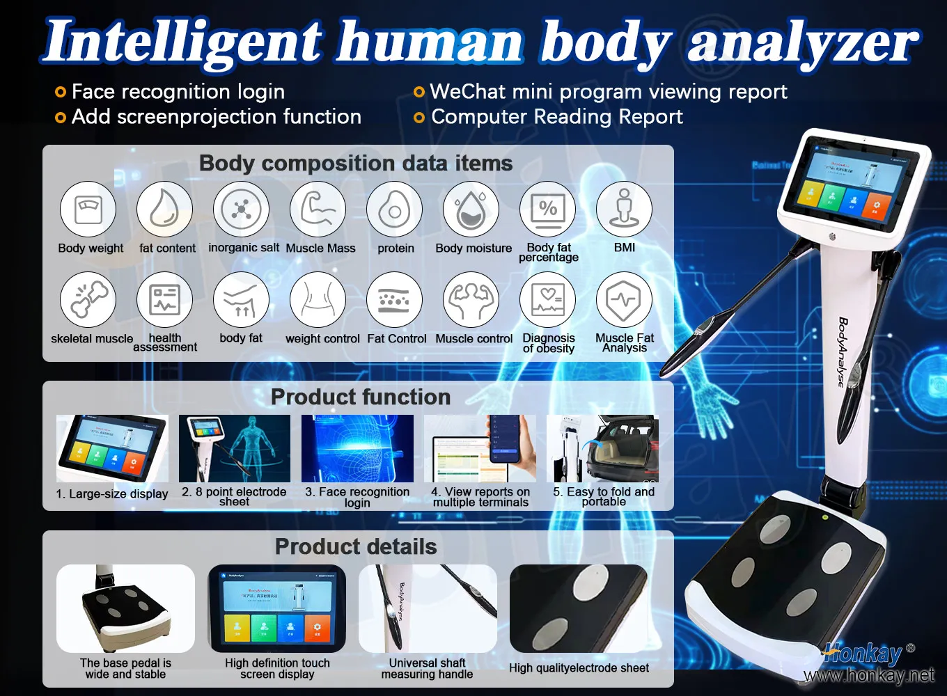 Professional Body Analyzer Fat Muscle Mass Body Composition Scanner Analysis Machine