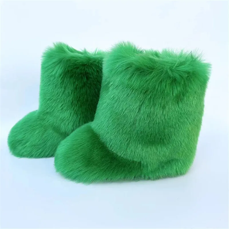 Wholesale Winter Warm Women Fur Shoes Fashion Fluffy Furry Faux Fur Snow Boot For Ladies