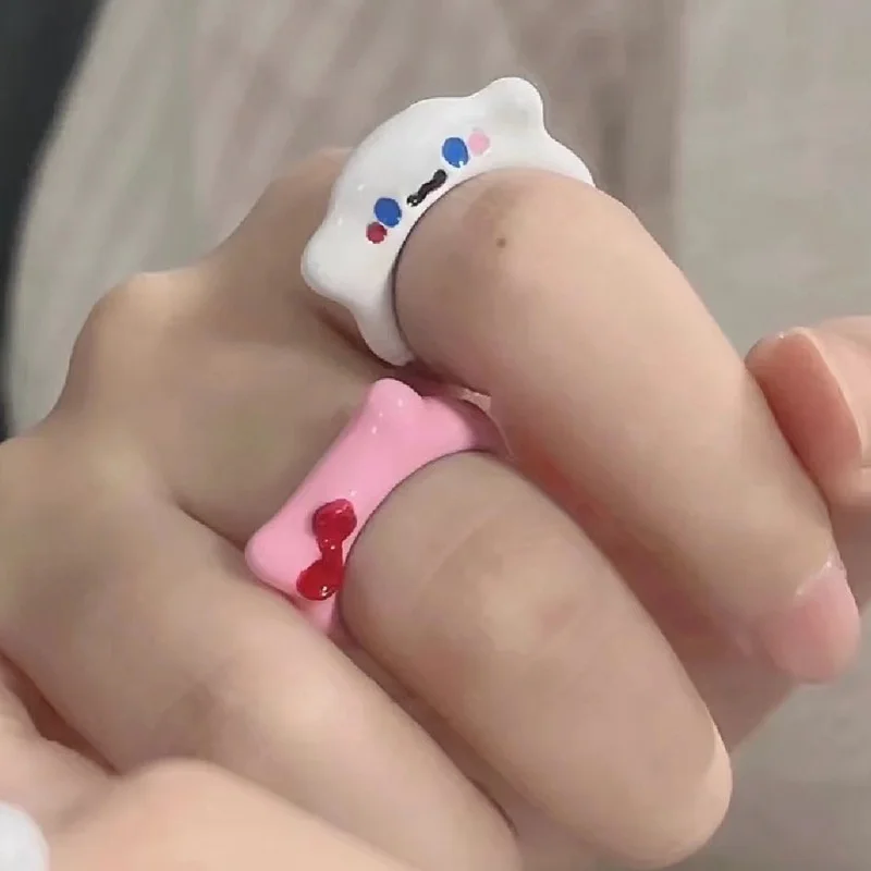Cute Sanrio Opening Couple Rings for Women Girls Pink Hello Kitty White Pochacco Cartoon Ring Bestie Gifts Jewelry