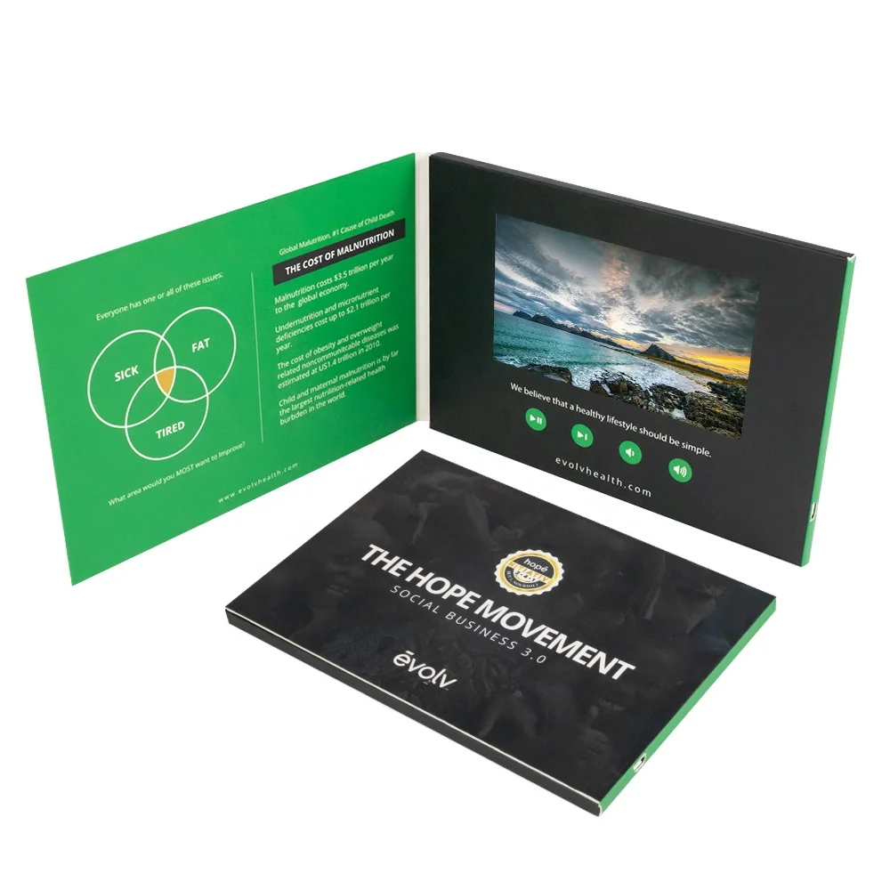 Chinese homemade a4 video gift brochure cards box customize 2.4 inch video  brochure sleeve lcd screen video brochure kit card