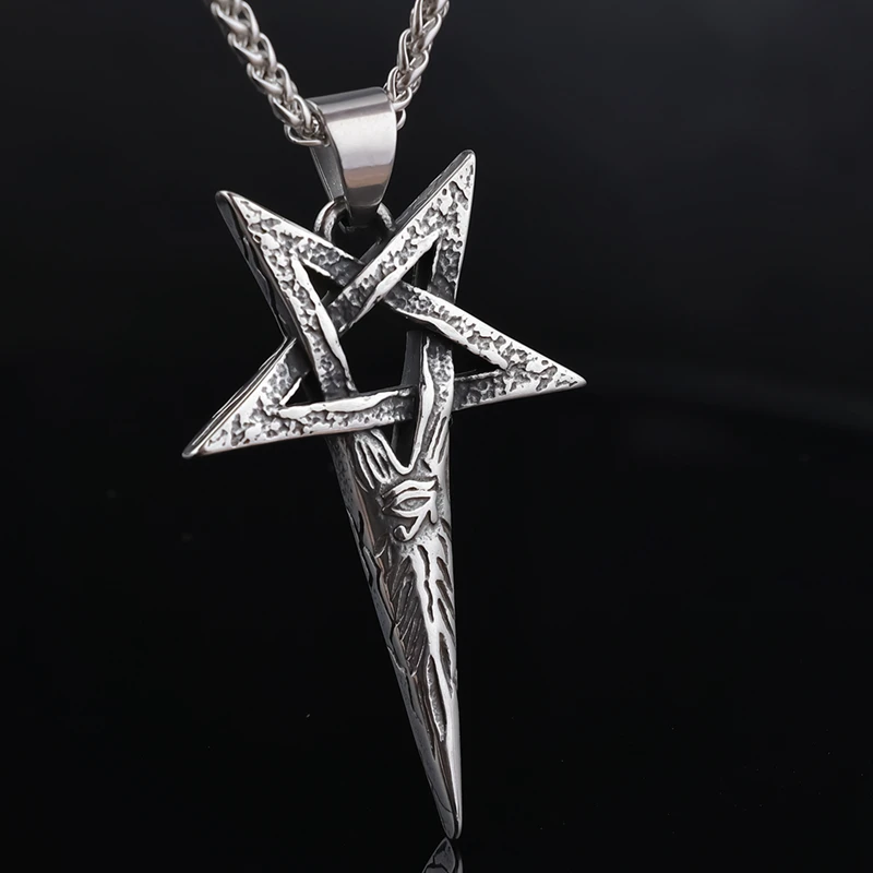 316 Steel Gothic Punk Eye Of Horus Star Pendant Antique Pointy Pentagon Egypt Eye Of Horus Biker Halloween Men Pendant Necklace