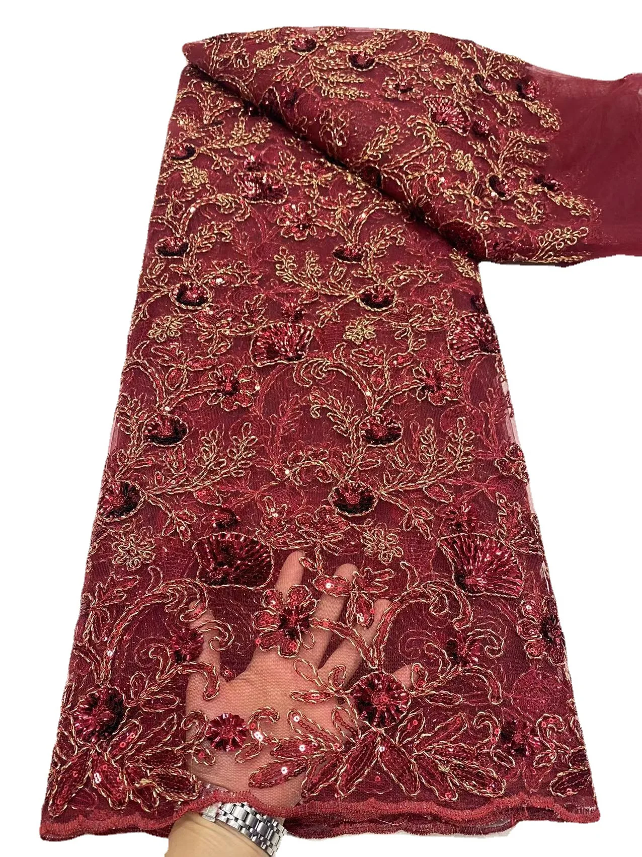 Luxury Lace Fabric Dubai Hand Beaded Tulle Lace Fabric Embroidered Applique African Nigerian Fabric For Sewing