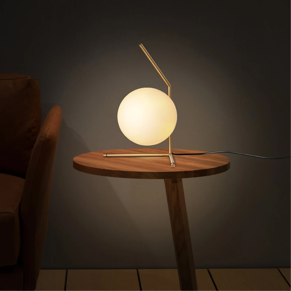 
Modern Nordic simple table lamp living room study creative decoration bedroom bedside lamp round glass small table lamp 