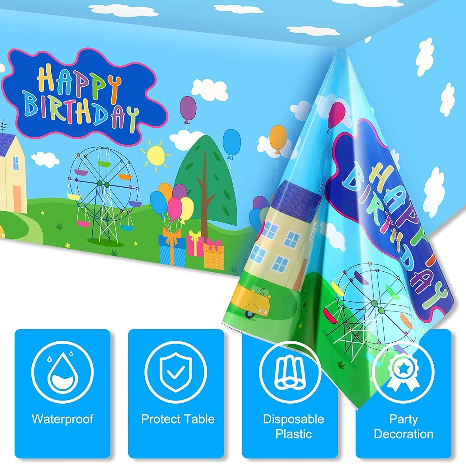 Party Decorations Happy Birthday Table Cloth Plastic Disposable Table Cover for Kids Baby Birthday Party