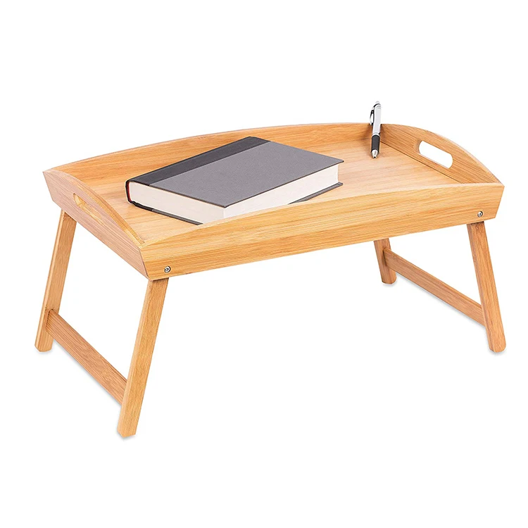 Бамбуковый портативный компьютерный столик для кровати, сервировочный столик для завтрака, поднос для ноутбука, рабочая станция, органайзер для хранения с ручками, складные ножки